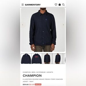 Men's Champion/Livestock French Terry Coaches Navy Jacket